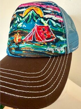 Abby Paffrath Colorful Camping Trucker Hat - Blue, Brown, Red